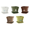 Square Plastic Flower Pot with Attachable Saucer (4")